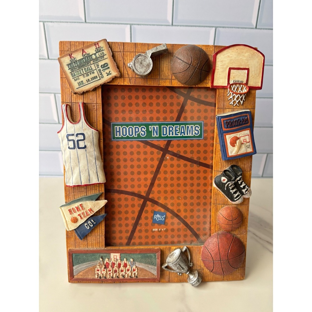 Russ Berrie Hoops N Dreams Basketball Picture Frame 5x7 Handpainted Resin 14134